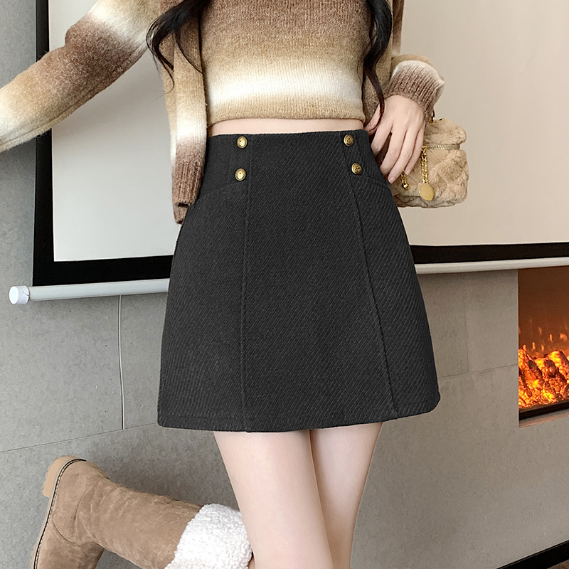 Twill American style skirt package hip woolen short skirt