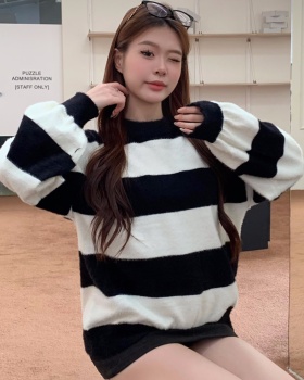 Retro autumn and winter tops stripe sweater for women