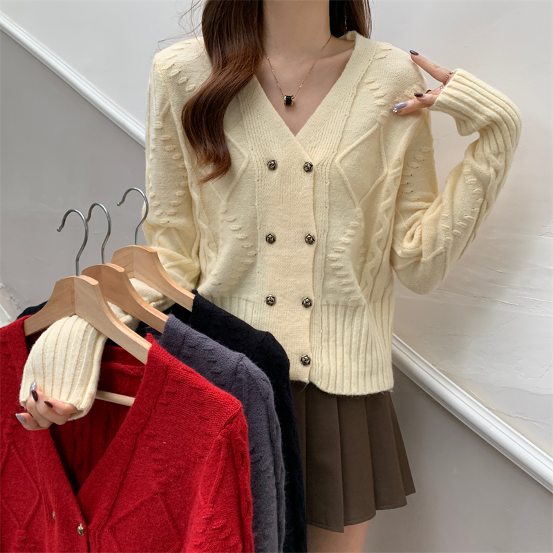 Autumn and winter France style sweater knitted V-neck tops