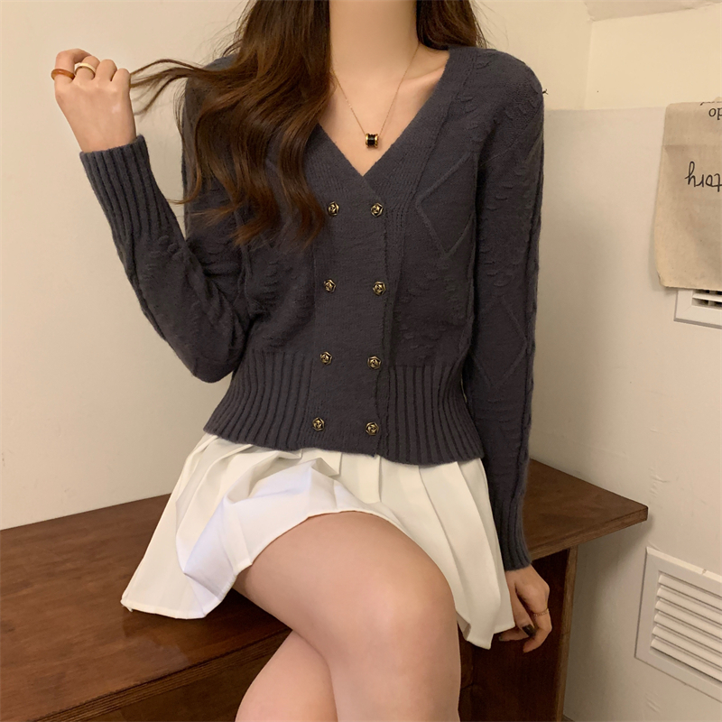 Autumn and winter France style sweater knitted V-neck tops