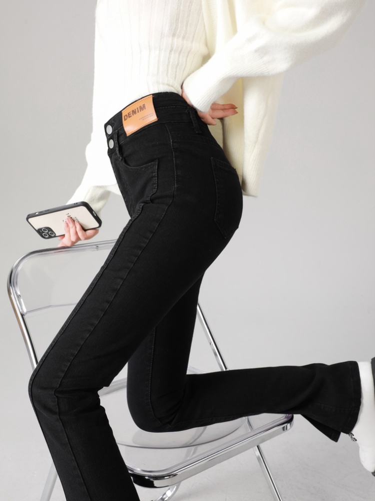 Mopping split high waist jeans micro speaker slim pants