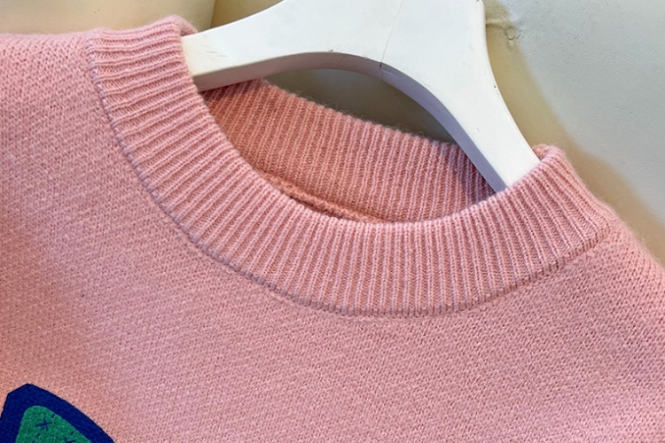 Pink pullover retro letters sweater for women