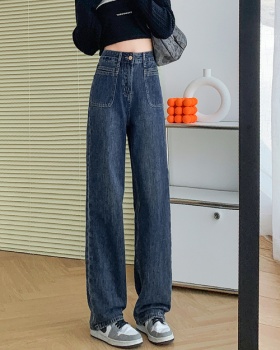 High waist mopping pocket long pants loose denim pants
