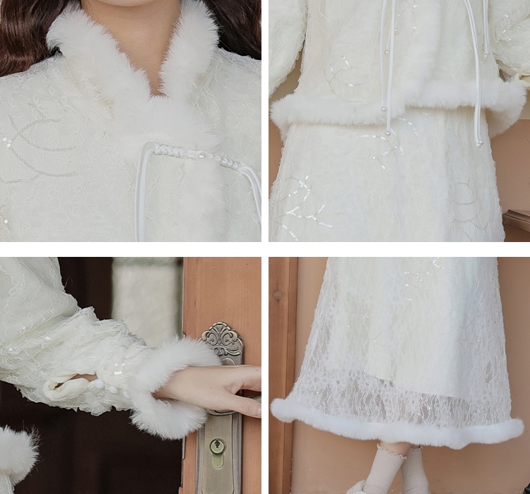 Winter coat collocation sequins skirt 2pcs set for women