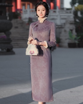 Plus velvet thick light dress winter woolen cheongsam