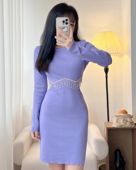 Knitted tassels sexy tight autumn and winter dress for women