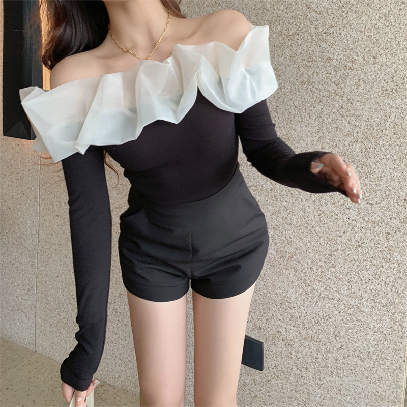 Splice lady T-shirt slim flat shoulder tops