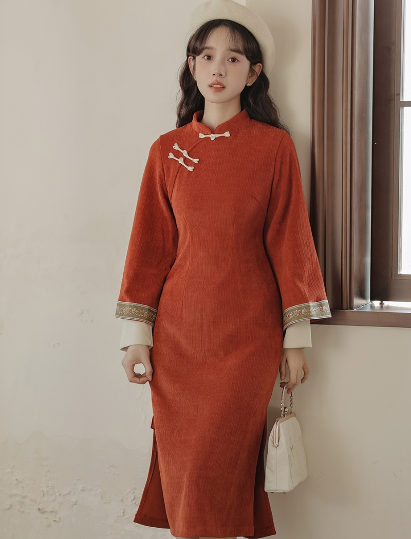 Autumn and winter red dress temperament cheongsam