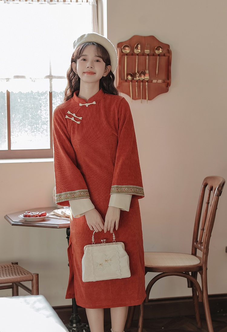 Autumn and winter red dress temperament cheongsam