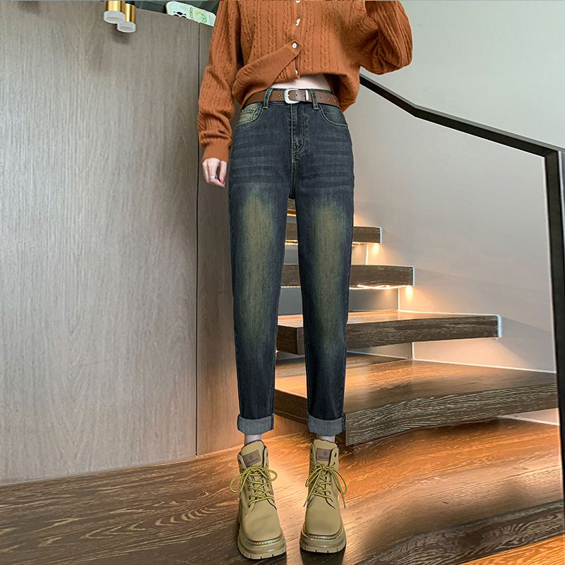 Elasticity high waist carrot pants slim jeans for women
