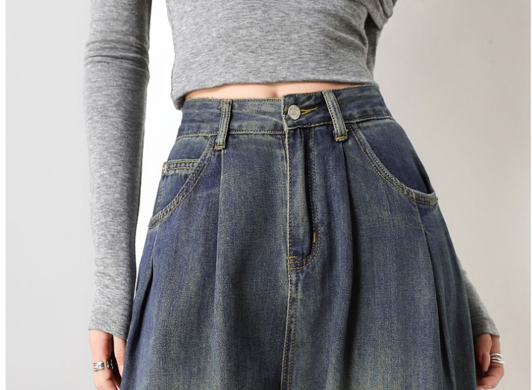 Supersoft wide leg fold loose drape khaki jeans