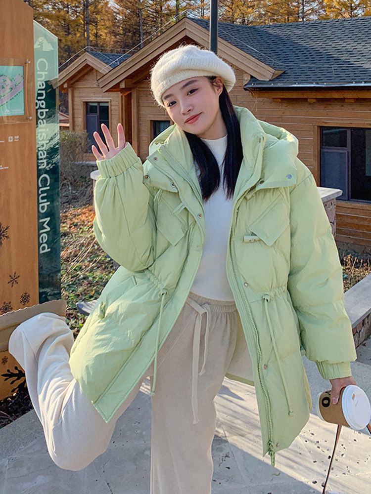 Winter horn buckle down coat Korean style coat
