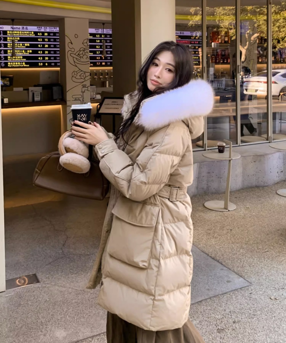 Western style beige down coat thermal fashion coat for women