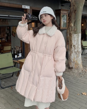 Pink winter down coat white long coat for women