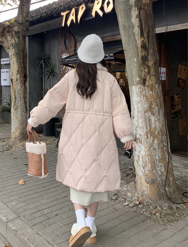 Pink winter down coat white long coat for women