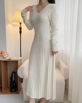 Inside the ride ladies long dress pinched waist sweater