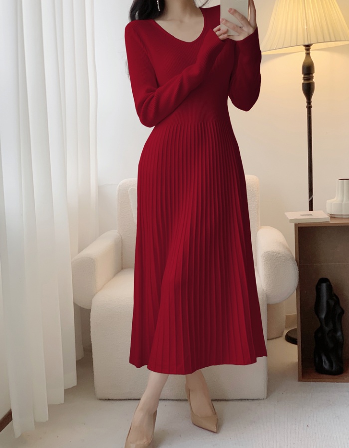 Inside the ride ladies long dress pinched waist sweater