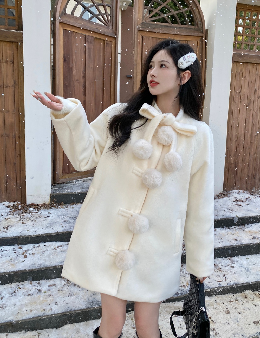 Hairball beige winter niche large yard plush coat for women