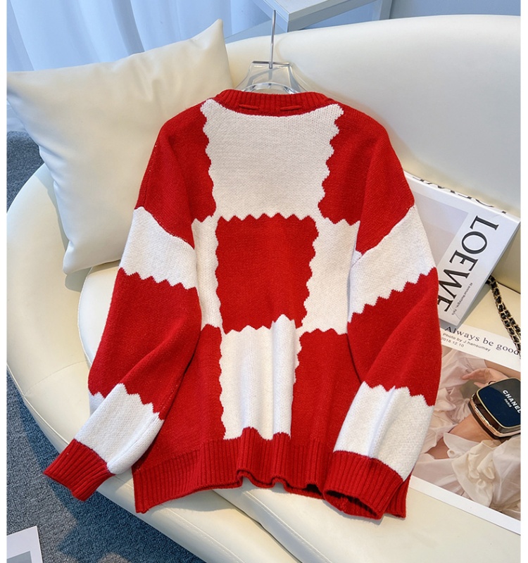 Autumn and winter bow drawstring red sweater for women