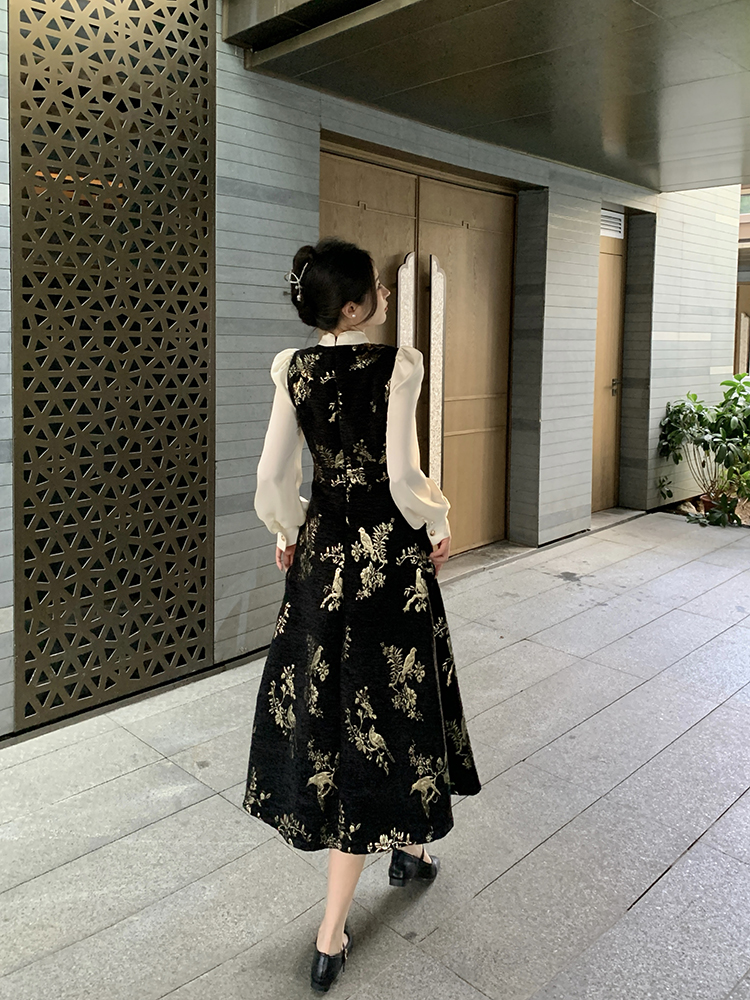 Chinese style Pseudo-two drape A-line dress for women