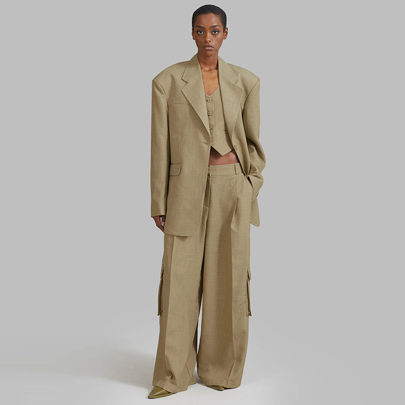 Retro waistcoat high waist business suit 3pcs set