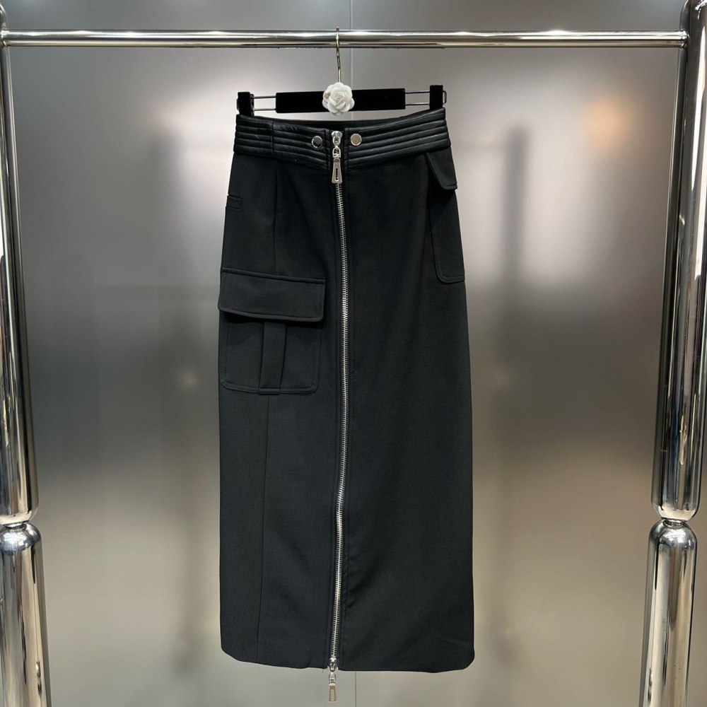 Package hip zip coat long sleeve PU short skirt 2pcs set