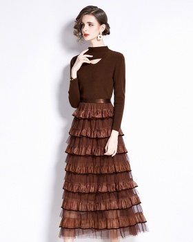 Fashion long sleeve autumn and winter dress 2pcs set