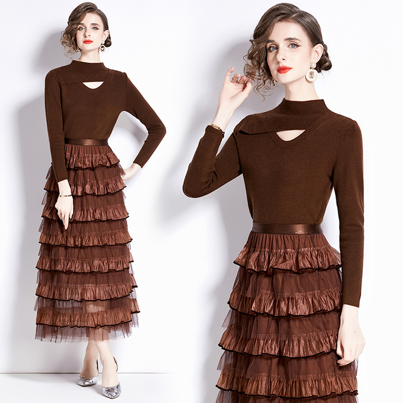 Fashion long sleeve autumn and winter dress 2pcs set