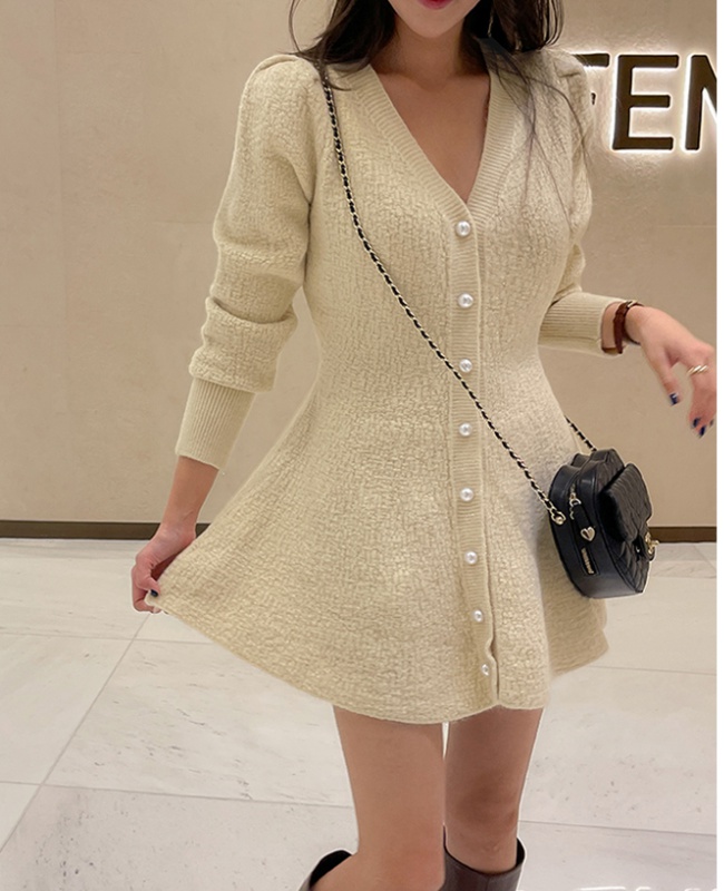 Knitted Korean style dress liangsi long sleeve T-back