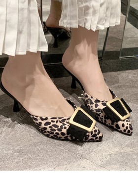 Metal buckles high-heeled shoes slippers for women