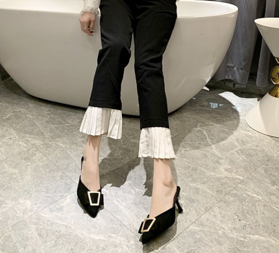 Metal buckles high-heeled shoes slippers for women