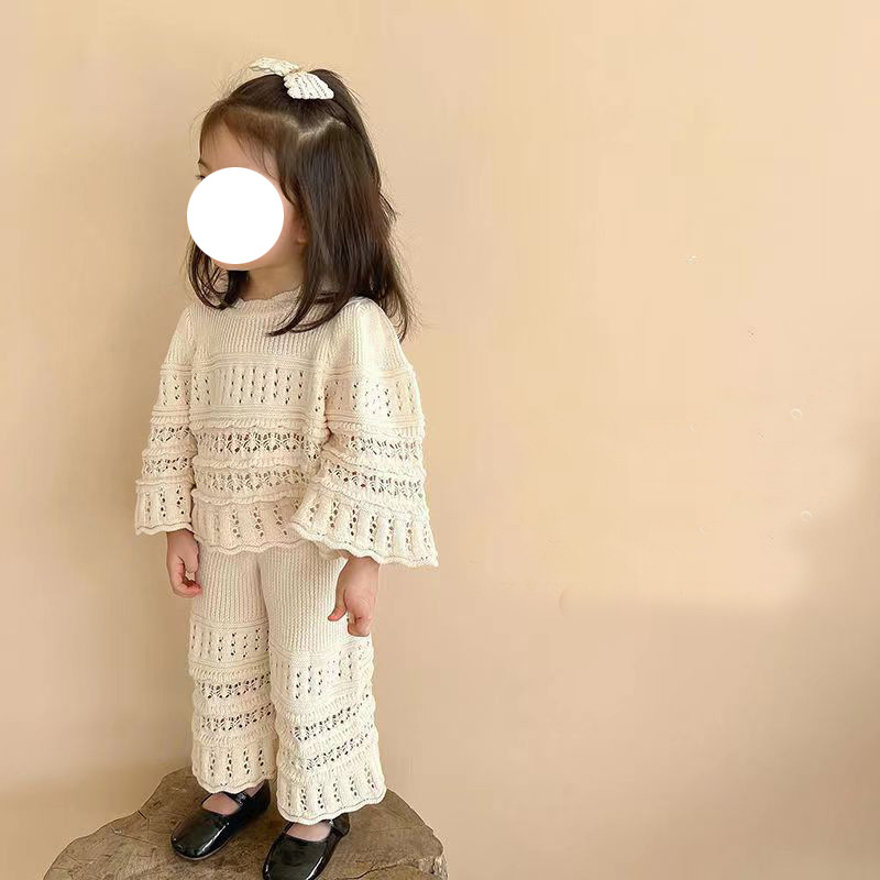 Lovely baby wide leg pants knitted girl tops a set