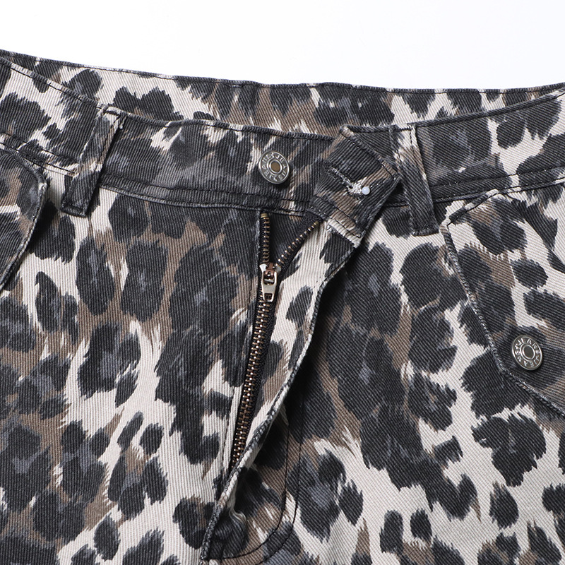 Slim autumn American style leopard retro jeans