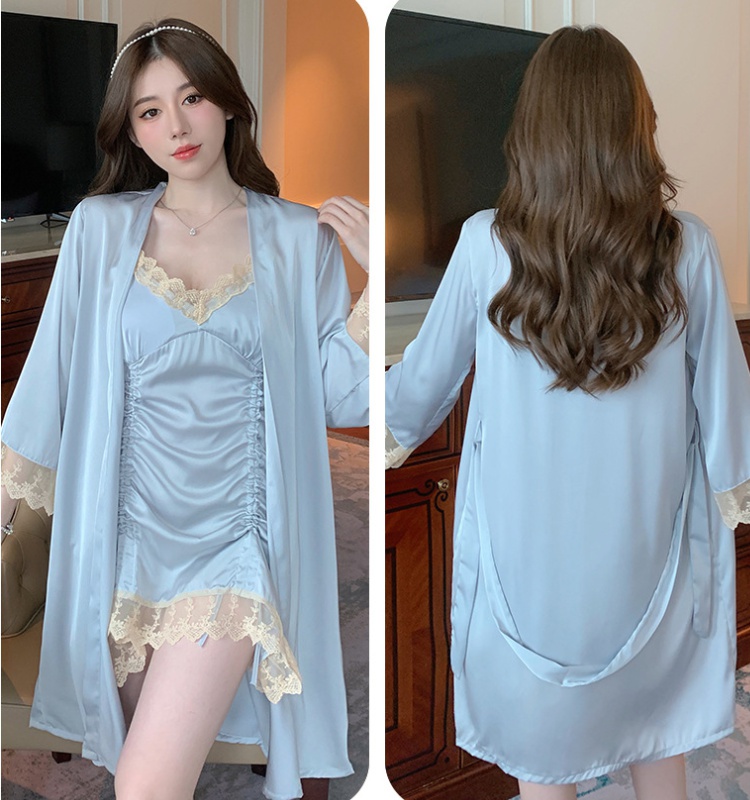 Enticement nightgown with chest pad pajamas 2pcs set