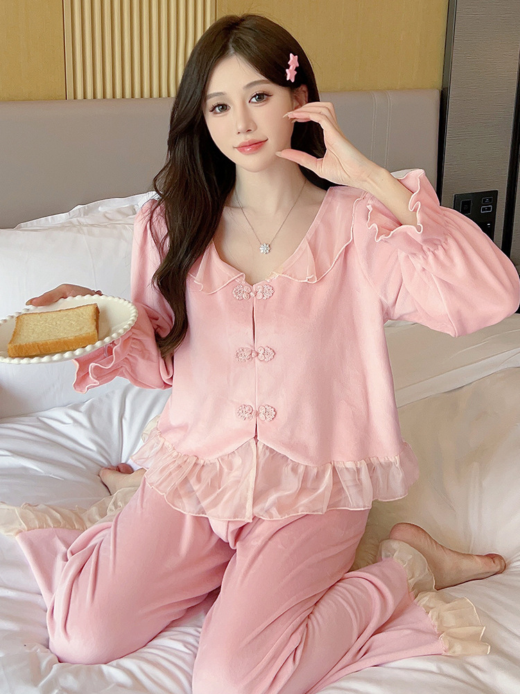 Temperament cardigan golden velvet pajamas for women