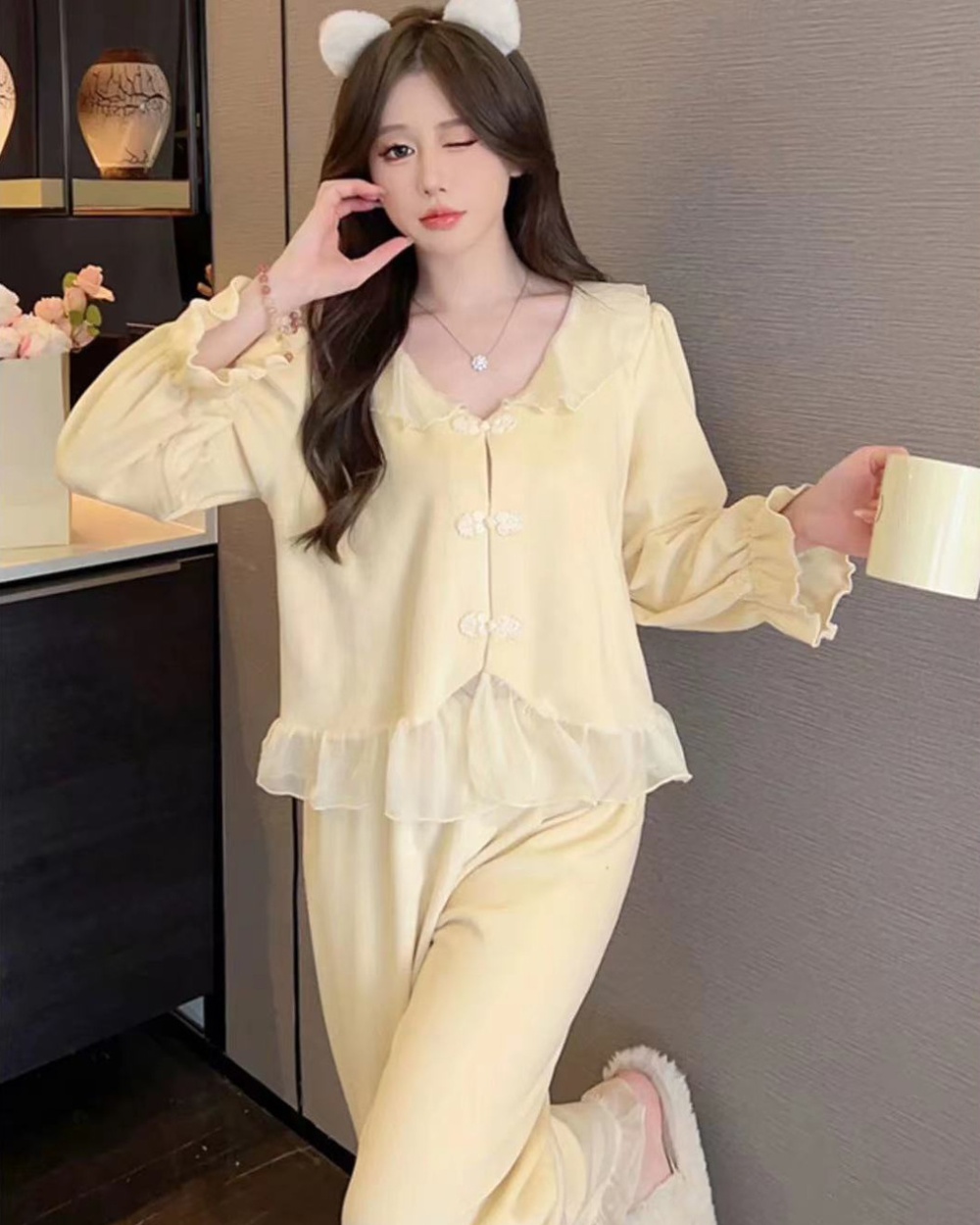 Temperament cardigan golden velvet pajamas for women
