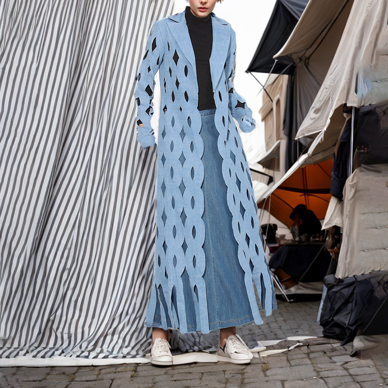 Street holes long tops fashion tassels winter coat for women