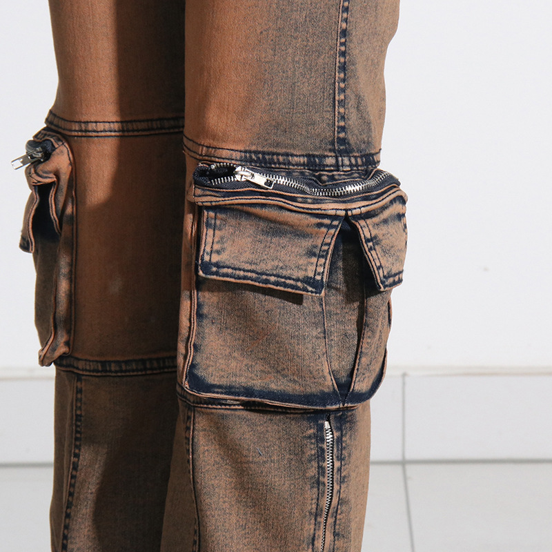 Split side zipper work clothing American style winter jeans