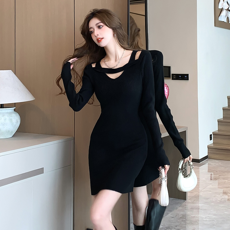 Slim package hip sweater dress knitted dress for women