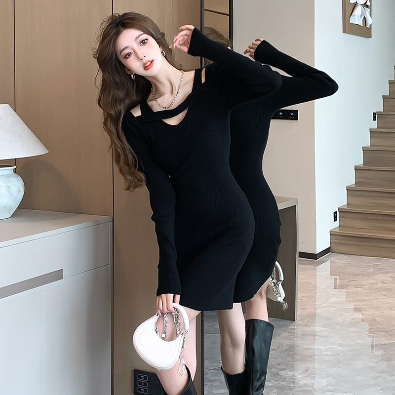Slim package hip sweater dress knitted dress for women