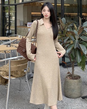 Bottoming V-neck dress pinched waist knitted long dress