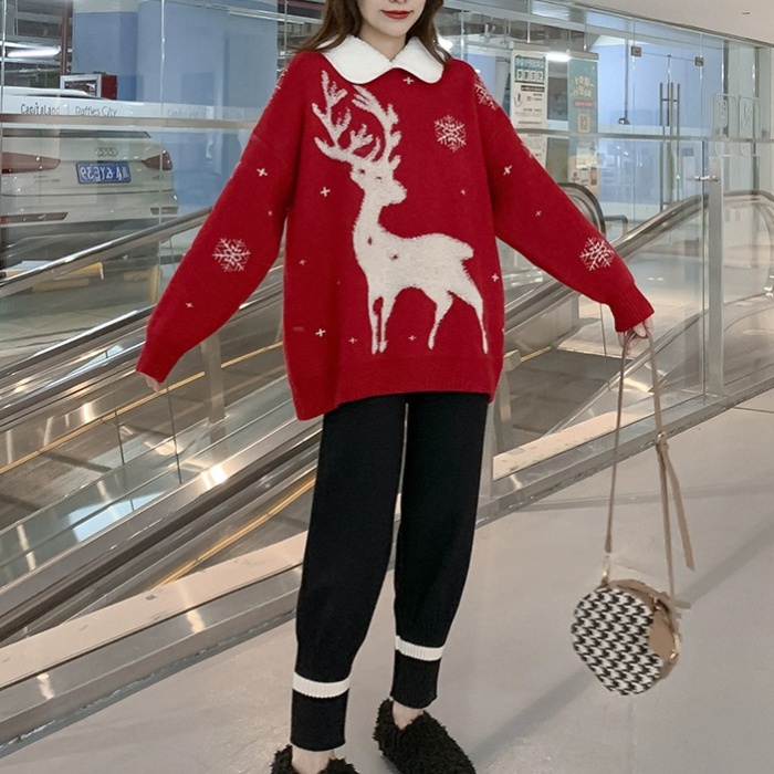 Fawn thick christmas large yard Korean style sweater