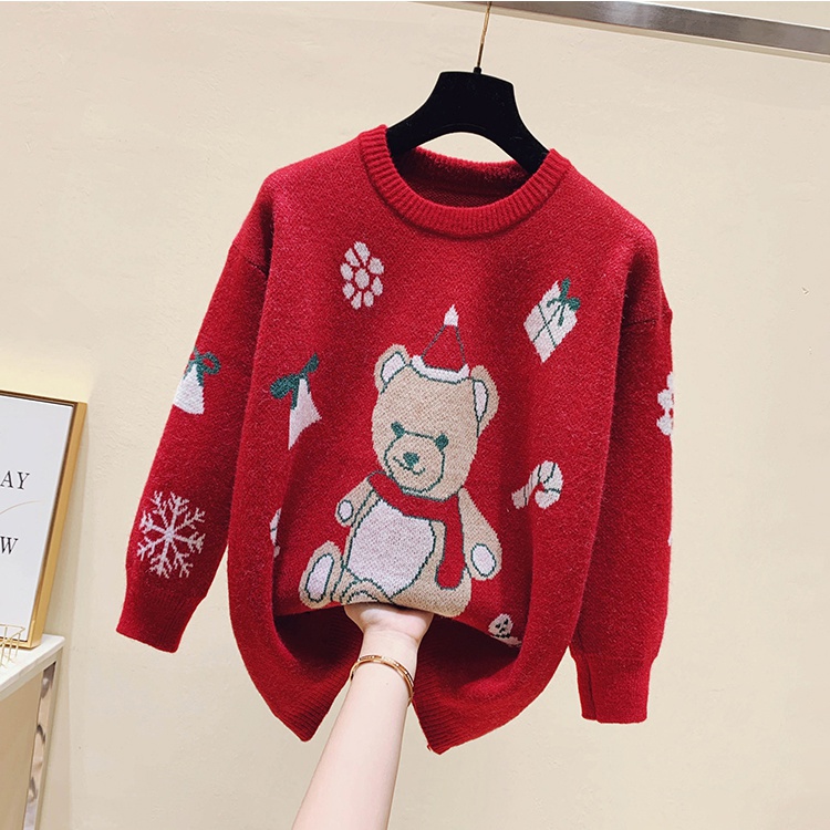 Loose jacquard tops long sleeve sweater for women