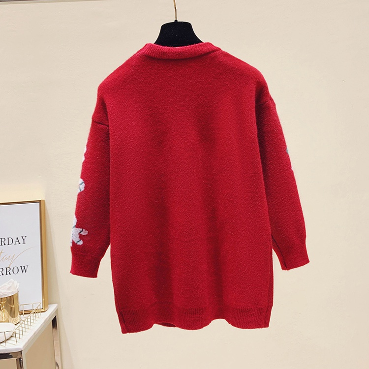 Loose jacquard tops long sleeve sweater for women