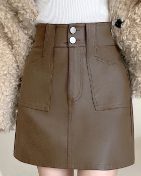 Autumn and winter high waist short skirt PU package hip skirt