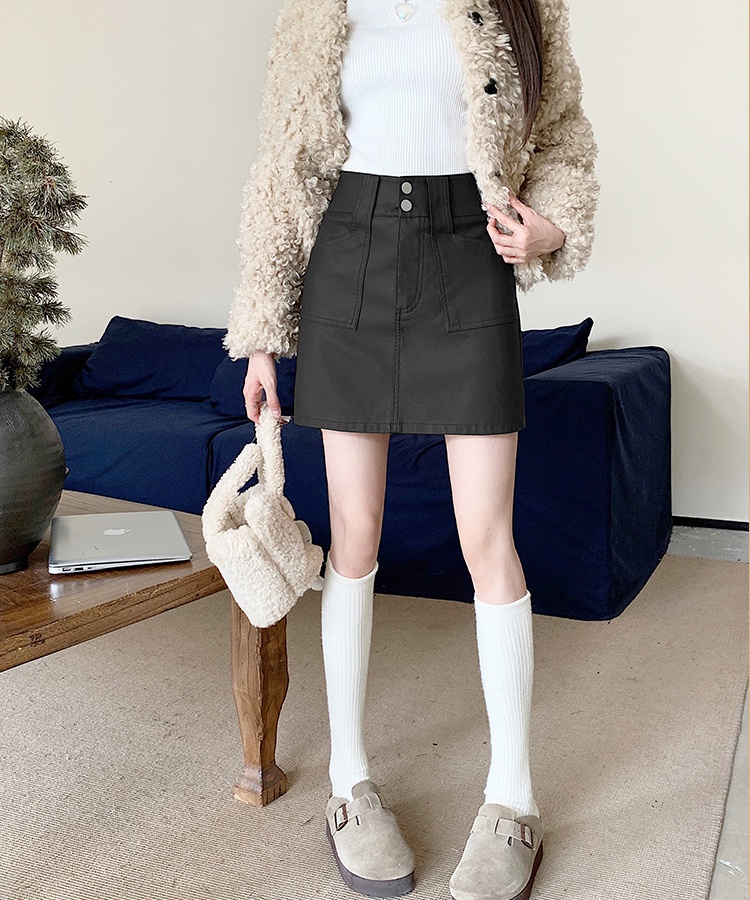 Autumn and winter high waist short skirt PU package hip skirt