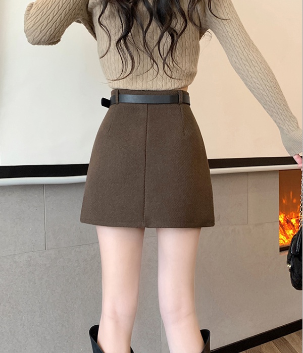 Woolen with belt short skirt high waist boots pants