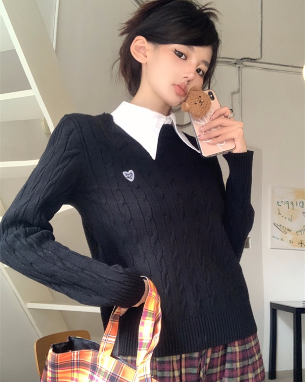 All-match round neck show young autumn and winter sweater