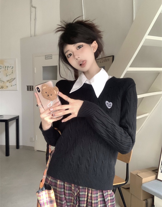 All-match round neck show young autumn and winter sweater