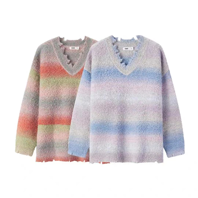 Wears outside colors knitted tops gradient loose sweater